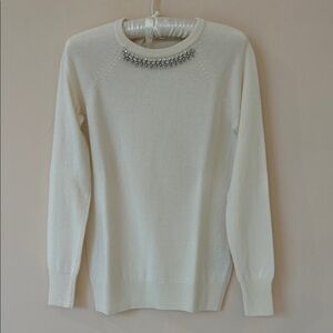 Rebecca Taylor white wool/ cashmere sweater with embellishments